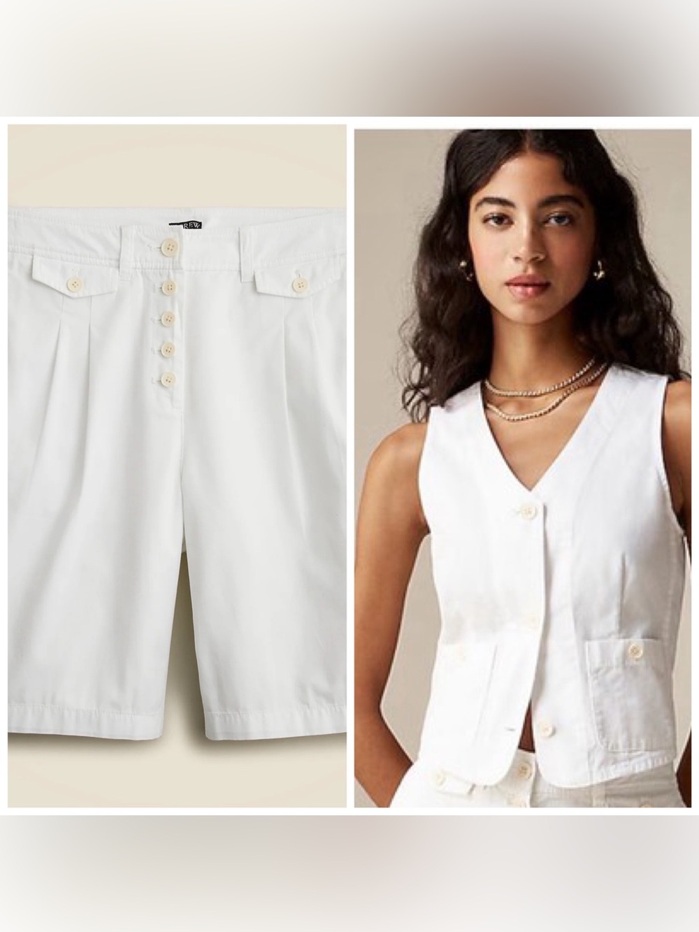 J.Crew - Patch-pocket chino vest & button-front pleated shorts - Sz 4/6 - White
